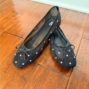 Elegant Black Mesh Flats with Rhinestone Accents
